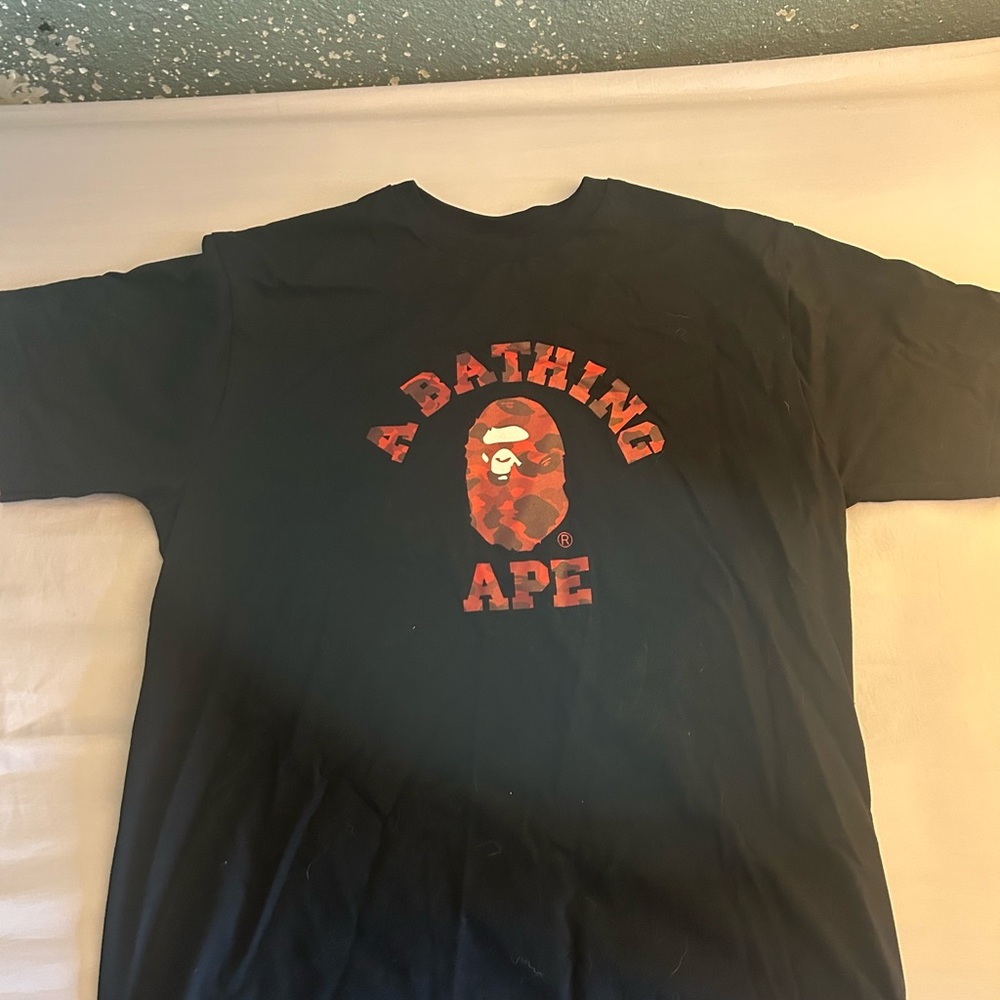 A Bathing Ape Black T-Shirt with Red Logo